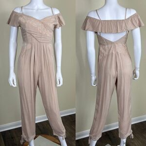 Free People Womens Size 2 Beige The Moment Floral Embroidery Ankle Jumpsuit Boho